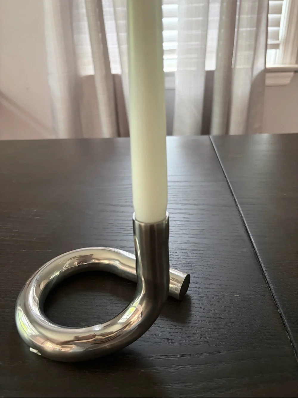 Modern Silver Loop Candle Holder with White Taper Candle
